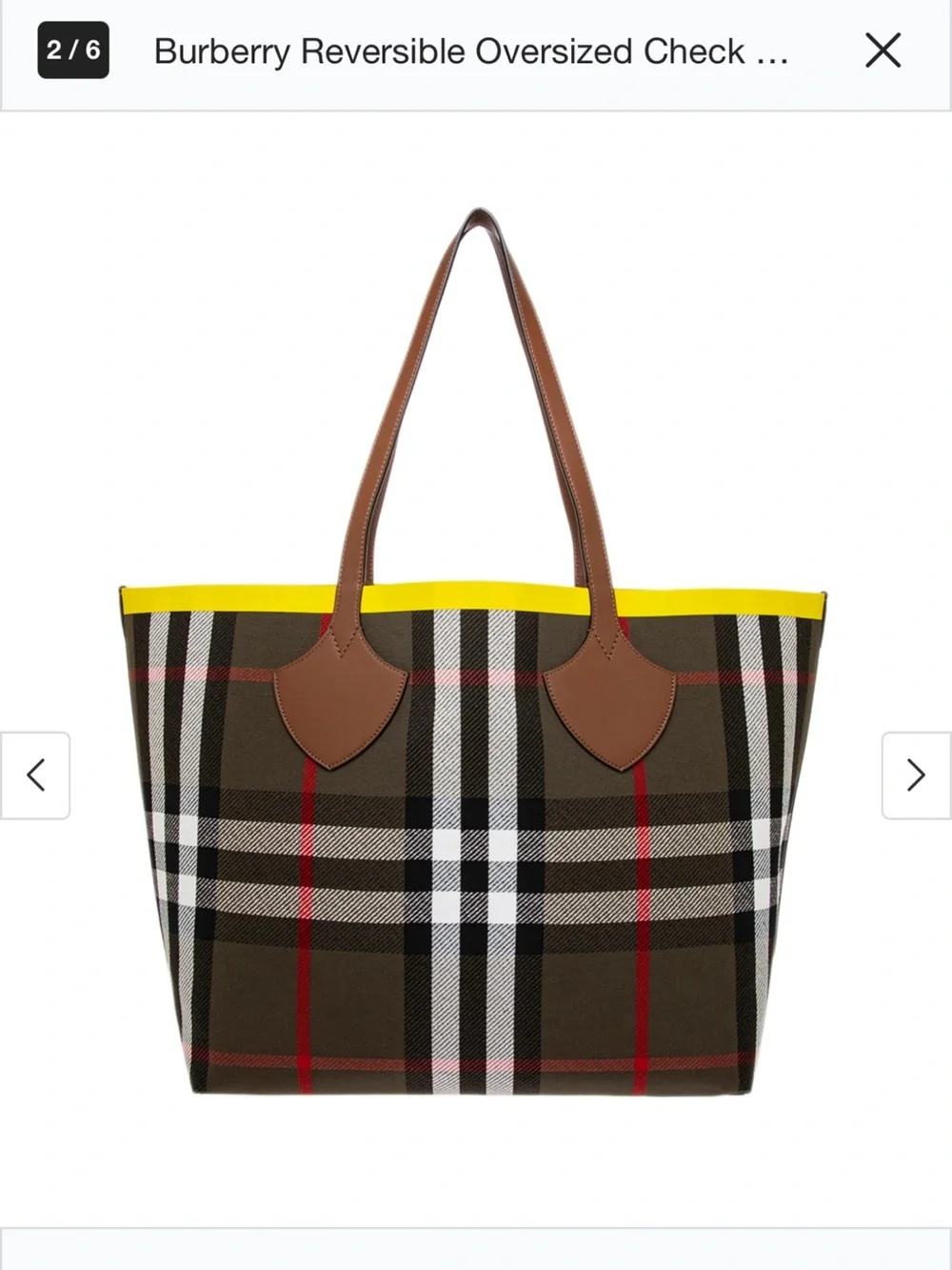 Burberry Brown Check Tote with Yellow Trim and Tan Leather Handles